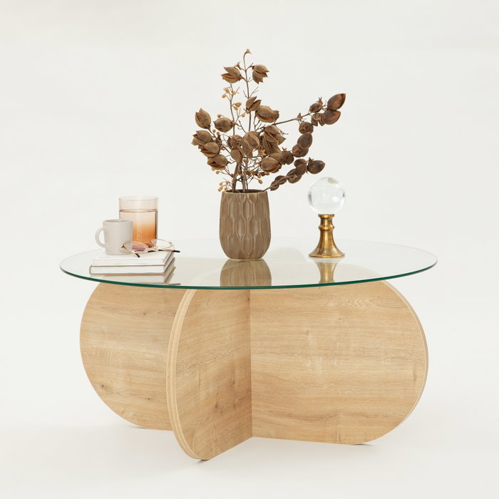 Aucune Mesa de centro BUBBLE de cristal - Redonda - Roble Zafiro